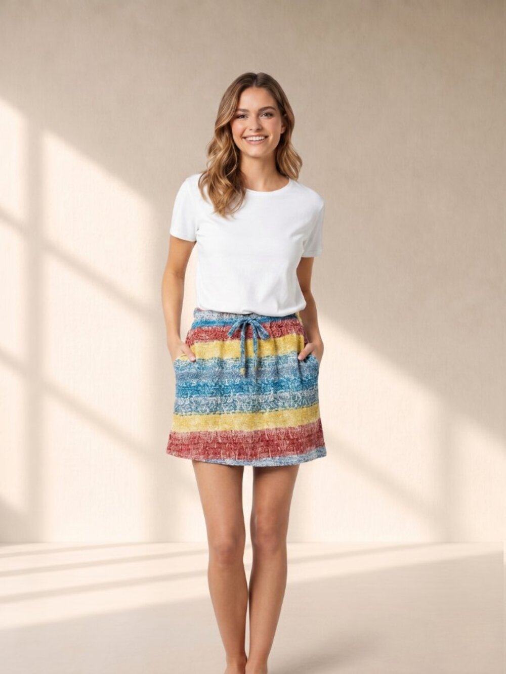 NWT Threadless Select Rainbow Striped Mini Skirt Pockets Small Colorful